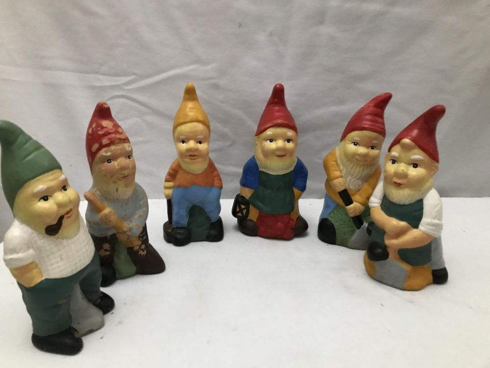 Lot 160: Vintage Hand Painted Garden Gnomes (6) .