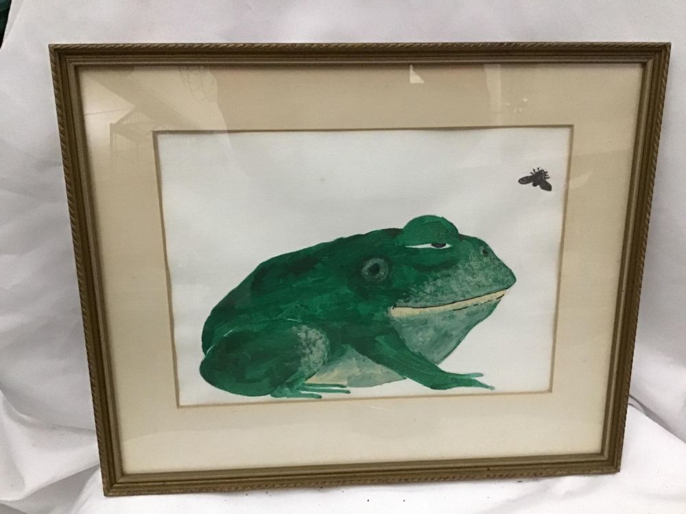Lot 222: Signed Frog Watercolor Frame measures 13 inches by 16