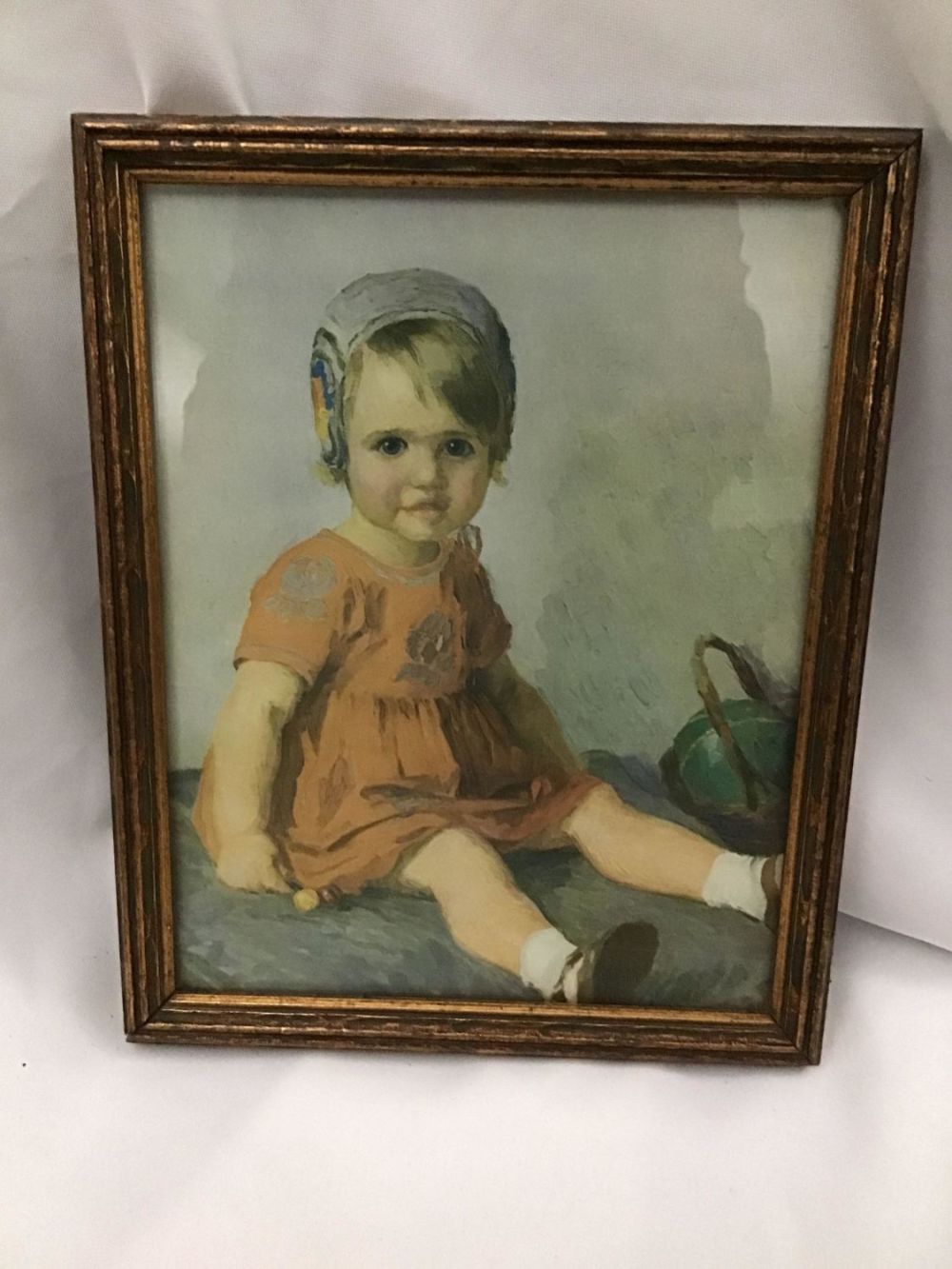 Lot 236: Early Framed Baby Painting Frame measures 10.5 inches