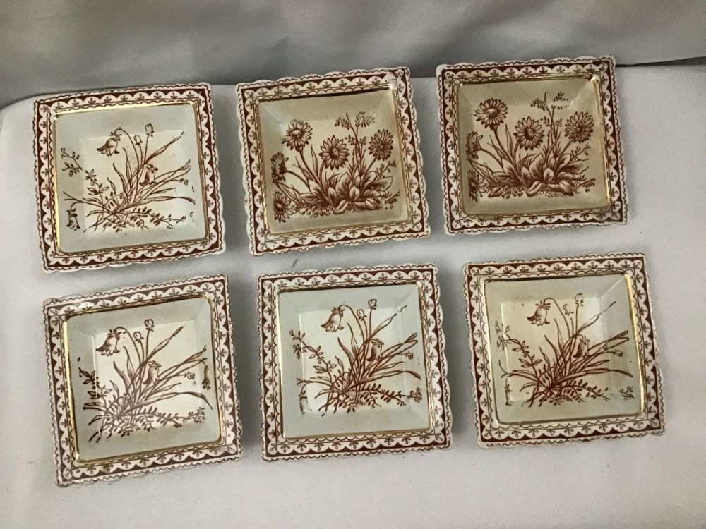 Lot 284: Staffordshire Seville Salts set of 6 Each measures 3