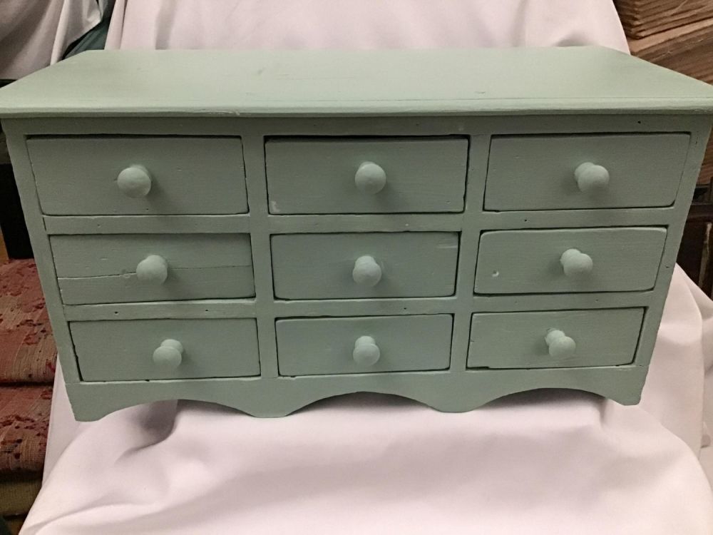 Lot 300: Green Painted Tabletop 9  Drawer Box Measures 9.5