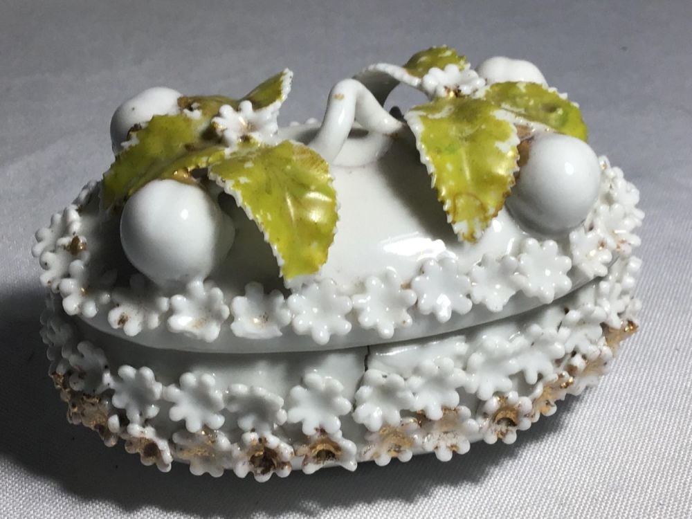 Lot 159: Delicate Hand Painted Milk Glass Jewelry Box Has two