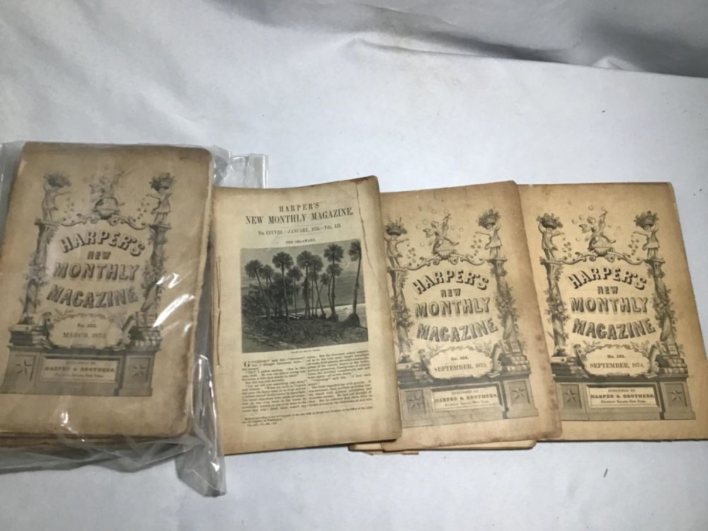Lot 165: Harpers New Monthly Magazines 1870â€™s Approx 13 issues