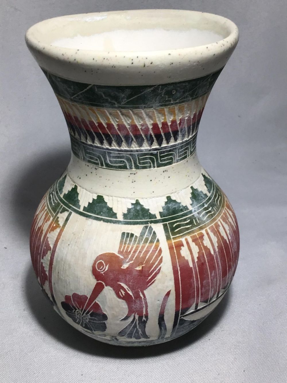 Lot 185: Hand Sculpted Pottery Vase Hummingbird