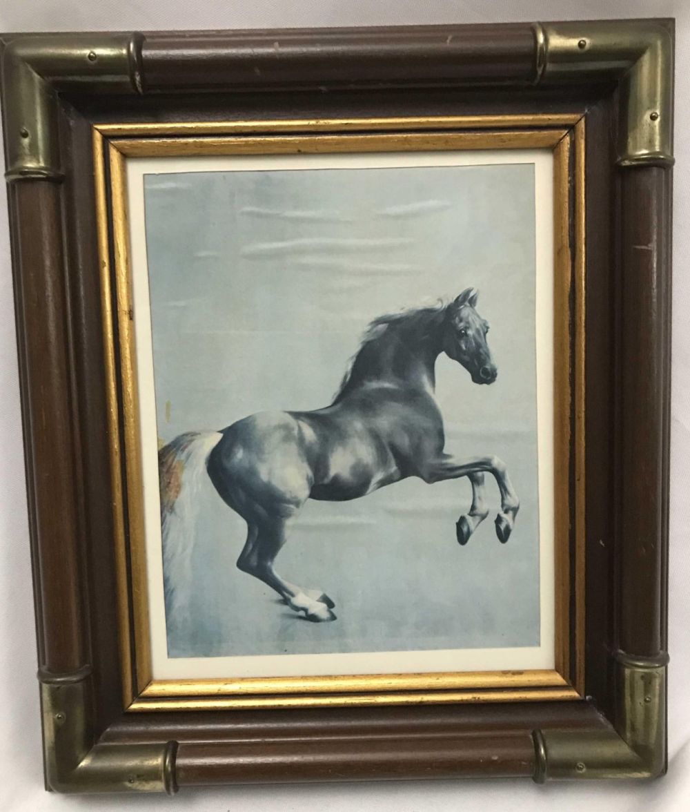 Lot 200: Horse Lithograph in Detailed Brass Corner Frame Frame