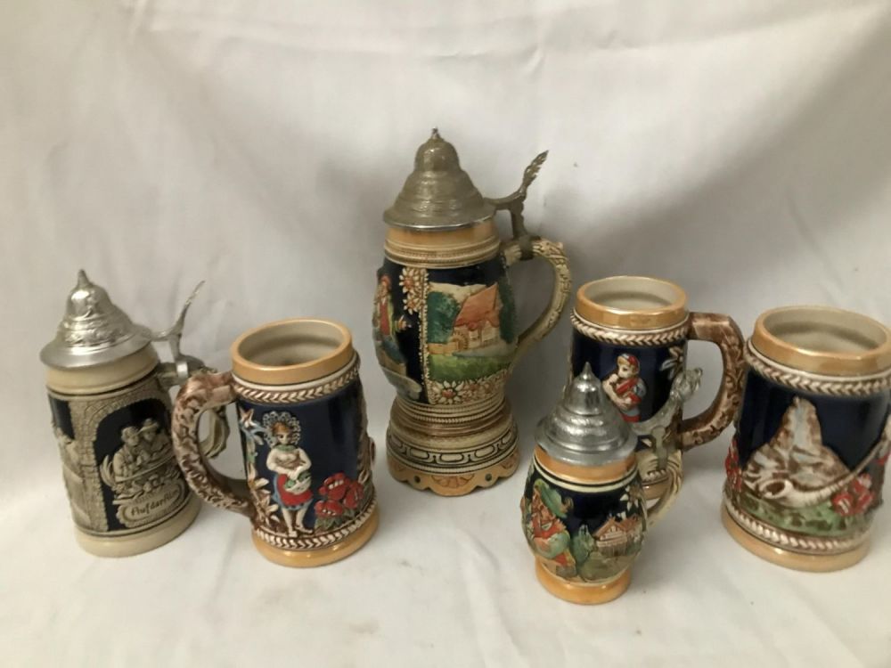 Lot 220: Steins and Beer Mug Drinkers Lot 6 pieces total