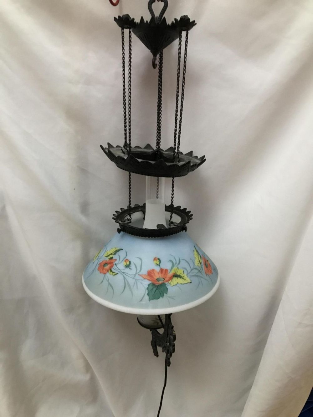 Lot 234: Victorian Converted Oil Hubbard Chandelier 1877 hand