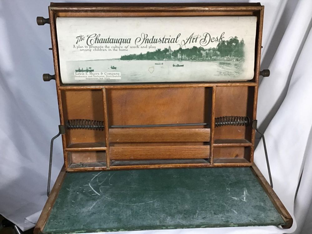 Lot 171: Antique Foldout Art Desk Measures 19 inches tall by 23