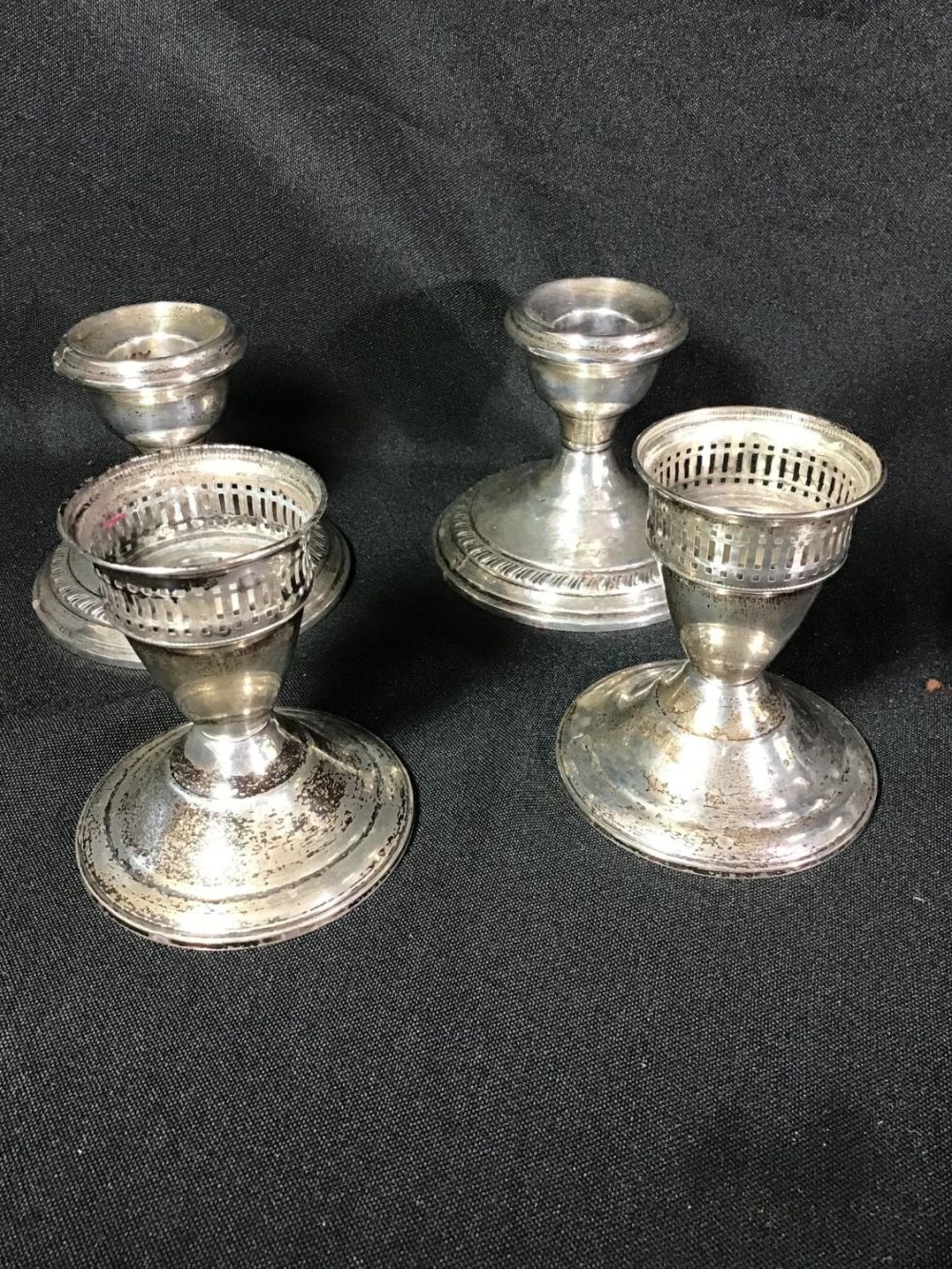 Lot 186: Sterling Candlestick Holders 2 pair Sterling weighted