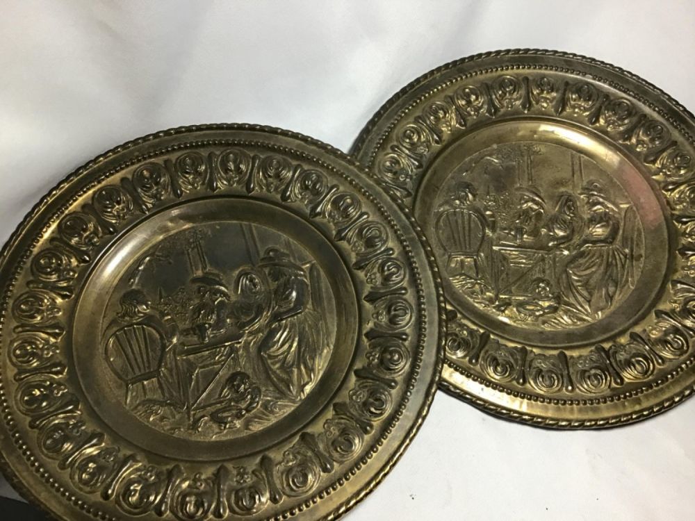Lot 168: Vintage Embossed Brass Wall Medallions Each measures 12