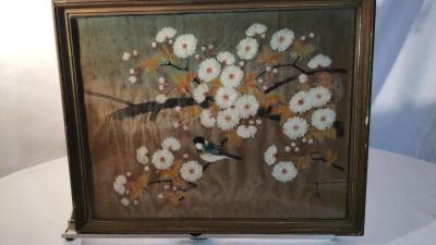 Signed Asian Art. Oil on Sink, Hand painted 19 x 15. 19 x 15 1/2
