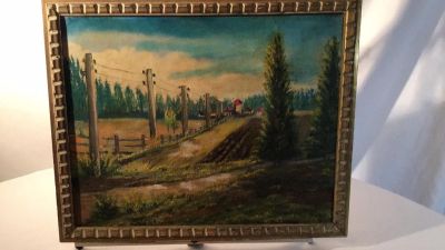 Scenic Country Communicate. Oil on Board 22 x 18 , signed H. Gammara