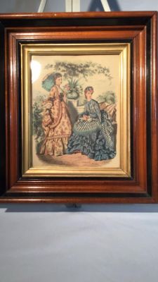 Vintage Clothes Style Colored Engraving. 13 x 15 5 Walnut Frame 3 inch depth