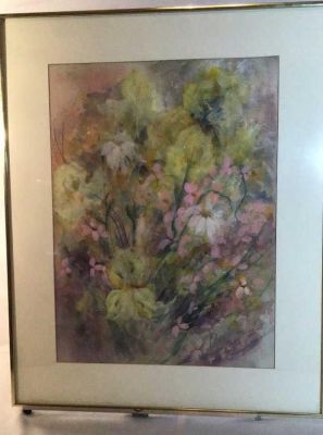 Pastel Floral Bouquet, Yellow Iris & Peach blossoms By. blossoms By Bette McBain, 30 x 24