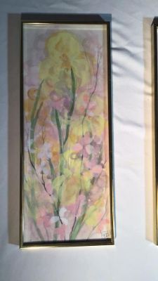 2 Floral Watercolors, Yellow Iris by Bette McBain. Number #1, 8 1/4 x 20 1/4 signed,