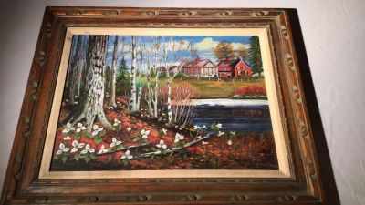 Farm Accross the Pond by Gamara 31 x 25 oil on board. 31 x 25 oil on board