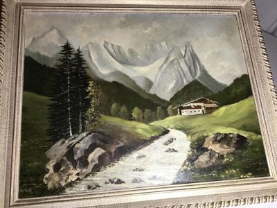 Vintage Painting of the Alps Oil on Board by Klaus. Oil on Board by Klaus Measures 27x33