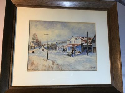 1909 East Elma Watercolor by Miller Measures 25x21. Measures 25x21