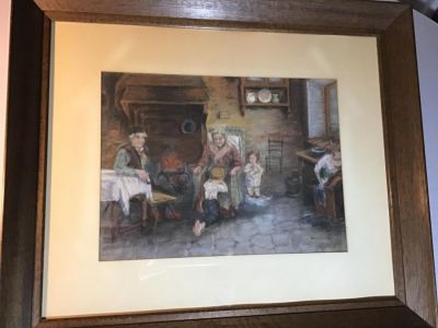 Around the Fireplace Framed Pastel Measures 25.5x21.5. Measures 25.5x21.5