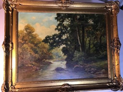 On the Wye by Francis Oil on Canvass Ornate. Ornate Frame Measures 25x20