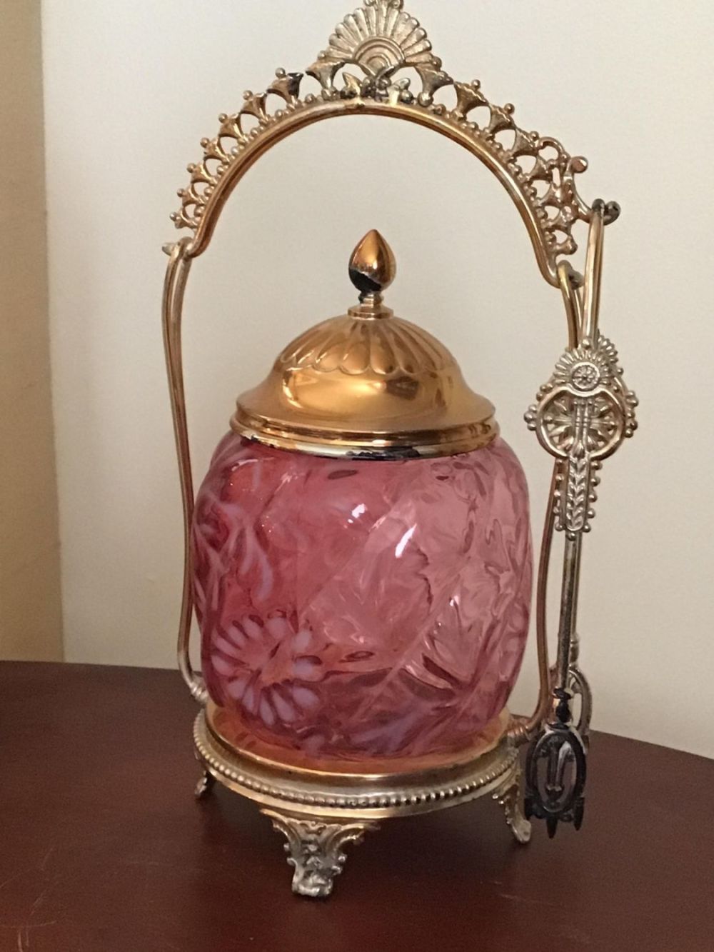 Lot 171: Victorian Ruby Glass Relish Jar w/ tong .