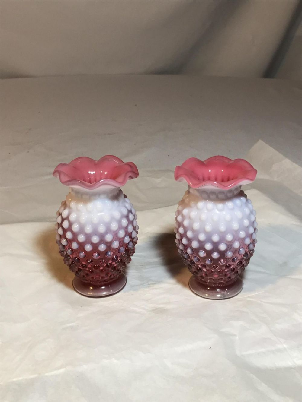 Lot 193: Victorian Ruby Hobnail Pair of vases Approximately 4" tall each