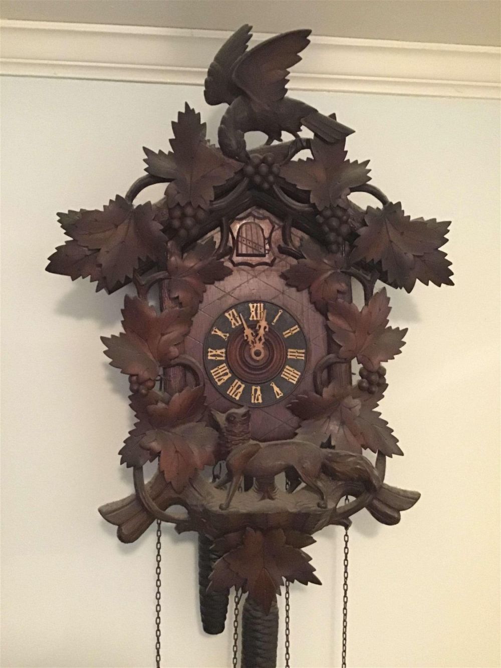 Lot 250: English Black Walnut Cuckoo Clock Functional