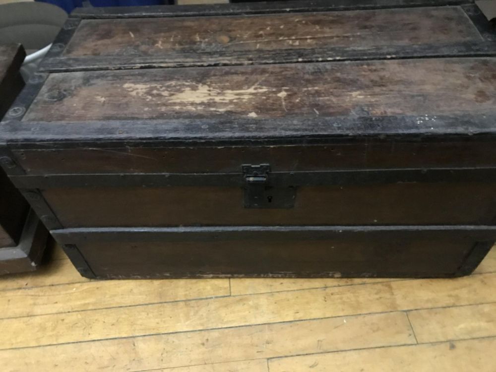 Lot 272: Primitive Shipping  Chest Measures 28x15x15 inches