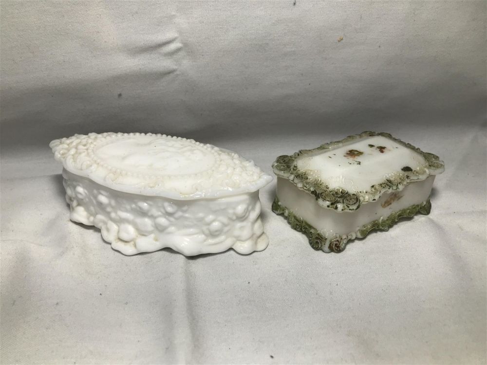 Lot 278: Vintage Milk Glass Jewelry Boxes .
