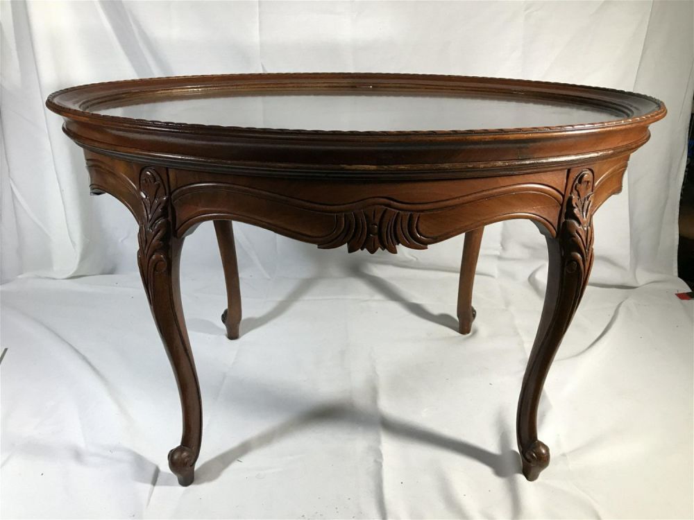 Lot 160: Antique inlaid wooden coffee table with serving tray top Height 18â€œ x 29â€œ length x 20 1/2 depth