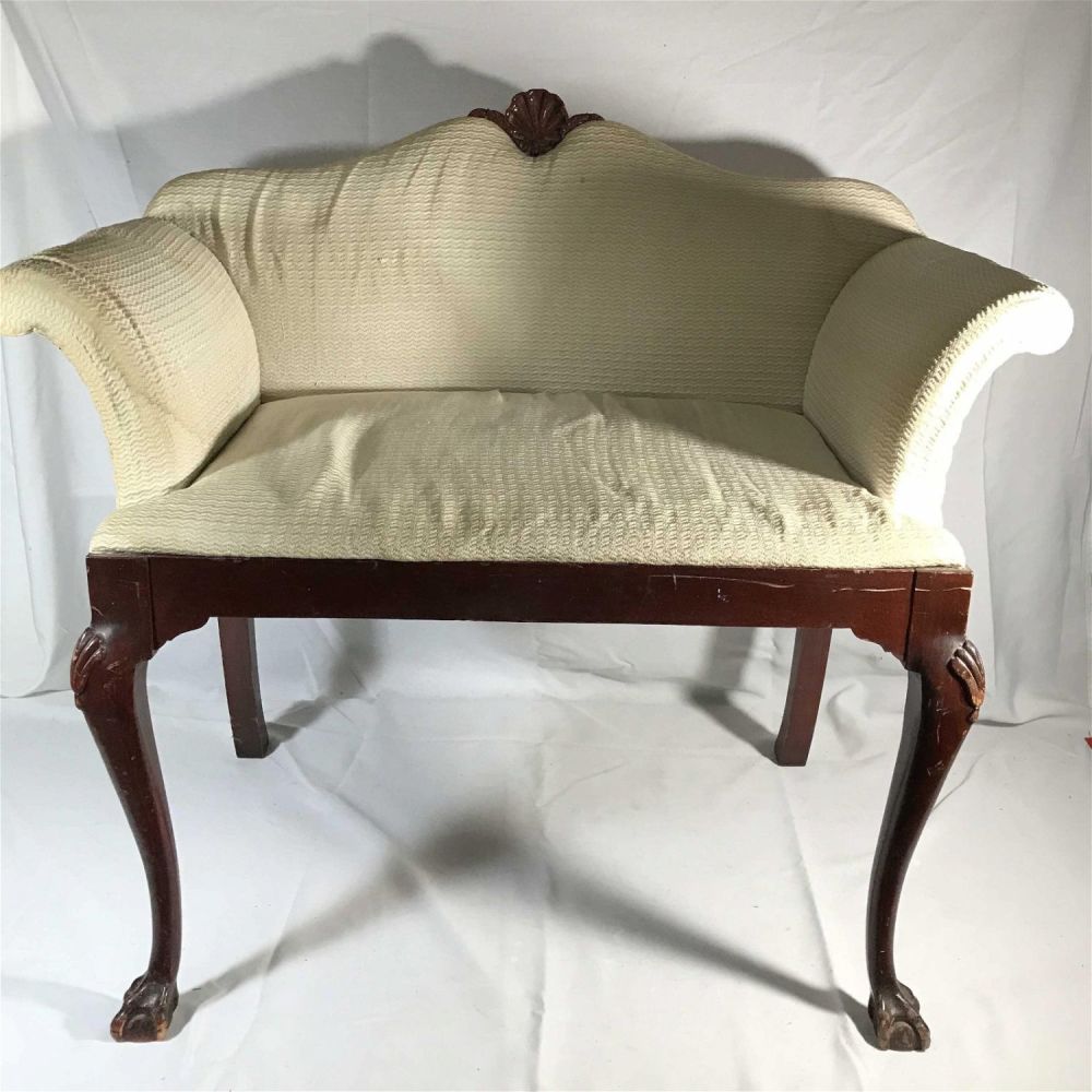Lot 162: Antique Vanity Seat Ball and Claw feet & harp leg 29 inches tall by 32 inches across 20 inch depth