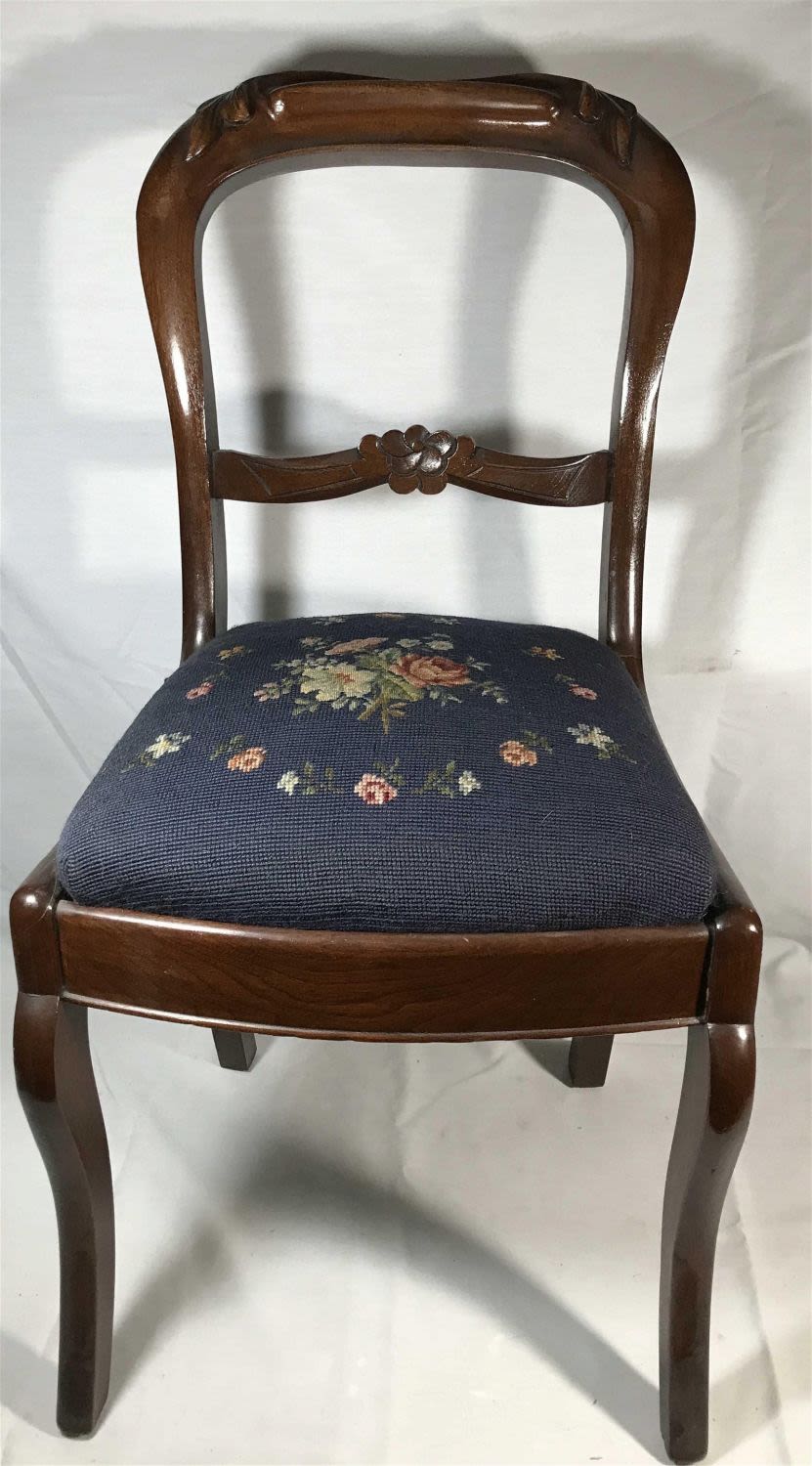 Lot 165: Needlepoint Victorian Chair Measures 33 inches by 15 inches by 17 inches across