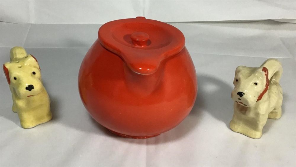 Lot 191: Czechoslovakia creamer and pair of dogs! .