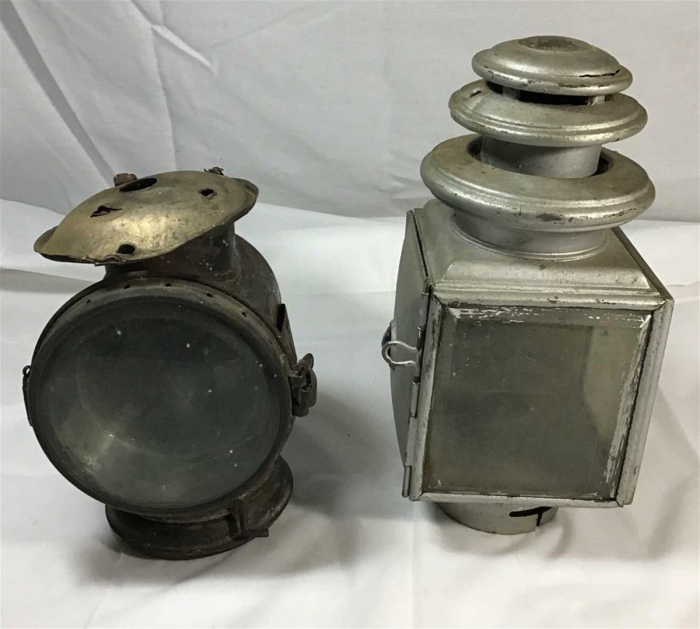 Lot 198: Vintage car or stage Coach lanterns .