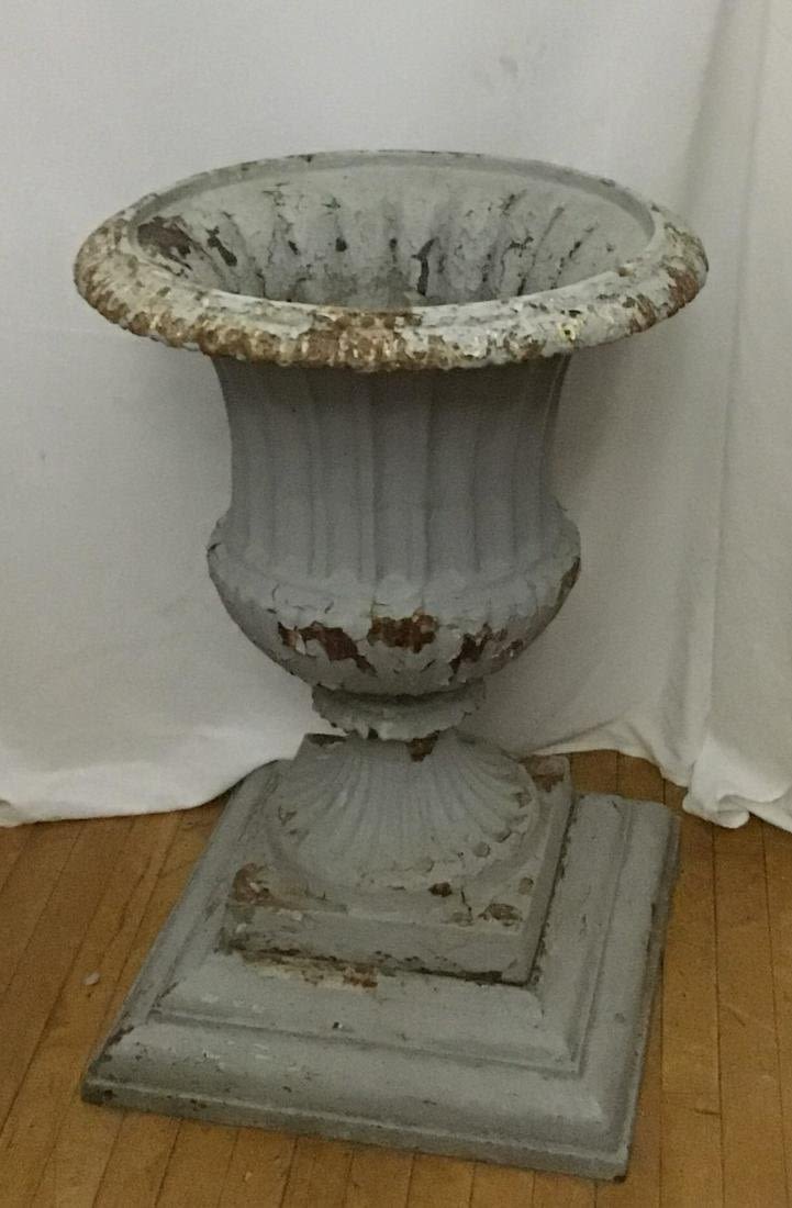 Lot 214: Cast Iron Planter w/ Base Heavy Solid Piece Measures 33 inches tall