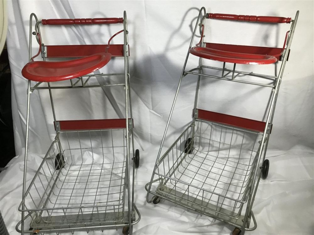 Lot 217: Vintage Doll Carts (2) Each measures 24 inches tall One needs repair at arm