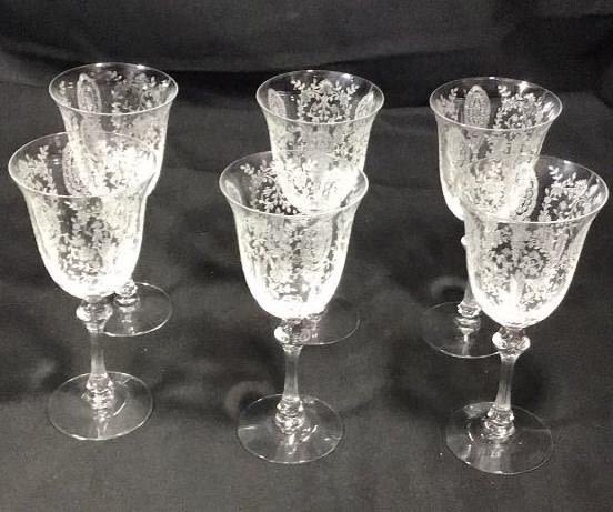 Lot 222: Vintage Elegant Etched Wine Glasses .