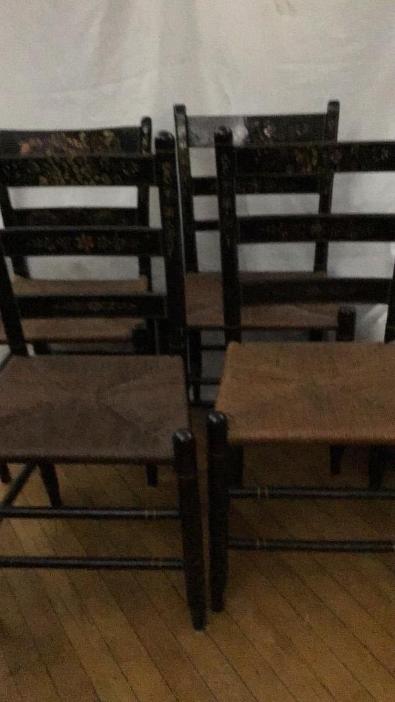 Lot 228: Vintage Hitchcock Style Rush Cane Seating Chairs 4 Total