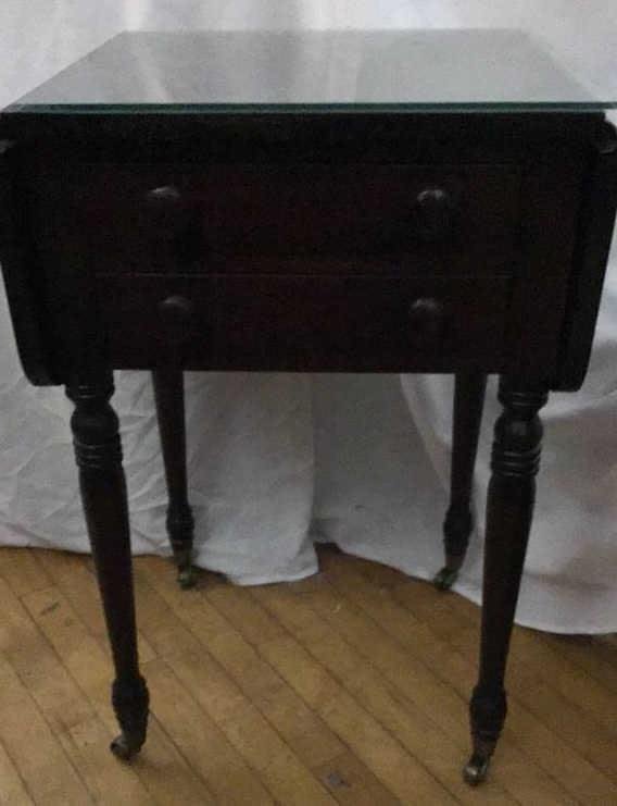 Lot 234: Vintage Two Drawer Drop Leaf Table .