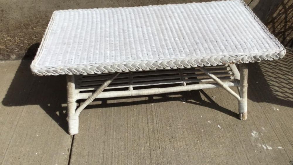 Lot 263: Wicker Coffee Table measures 16 inches tall by 40 inches wide by 20 inches