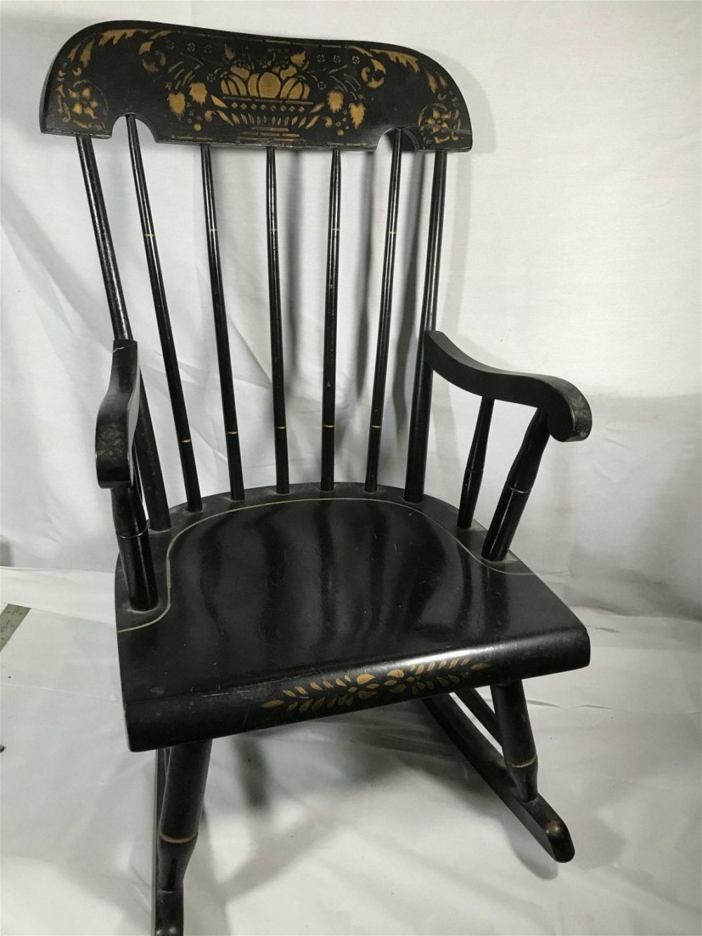 Lot 286: Vintage Childâ€™s Rocker Hitchcock-style Measures 27 inches tall by 15 inches wide