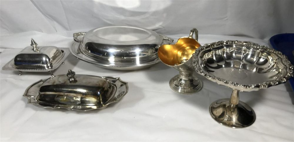 Lot 295: Serving Set Butter Dish is Chippendale Pattern