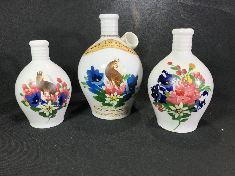 Lot 153: Bavarian Enzian Liqueur Set 3 decanters