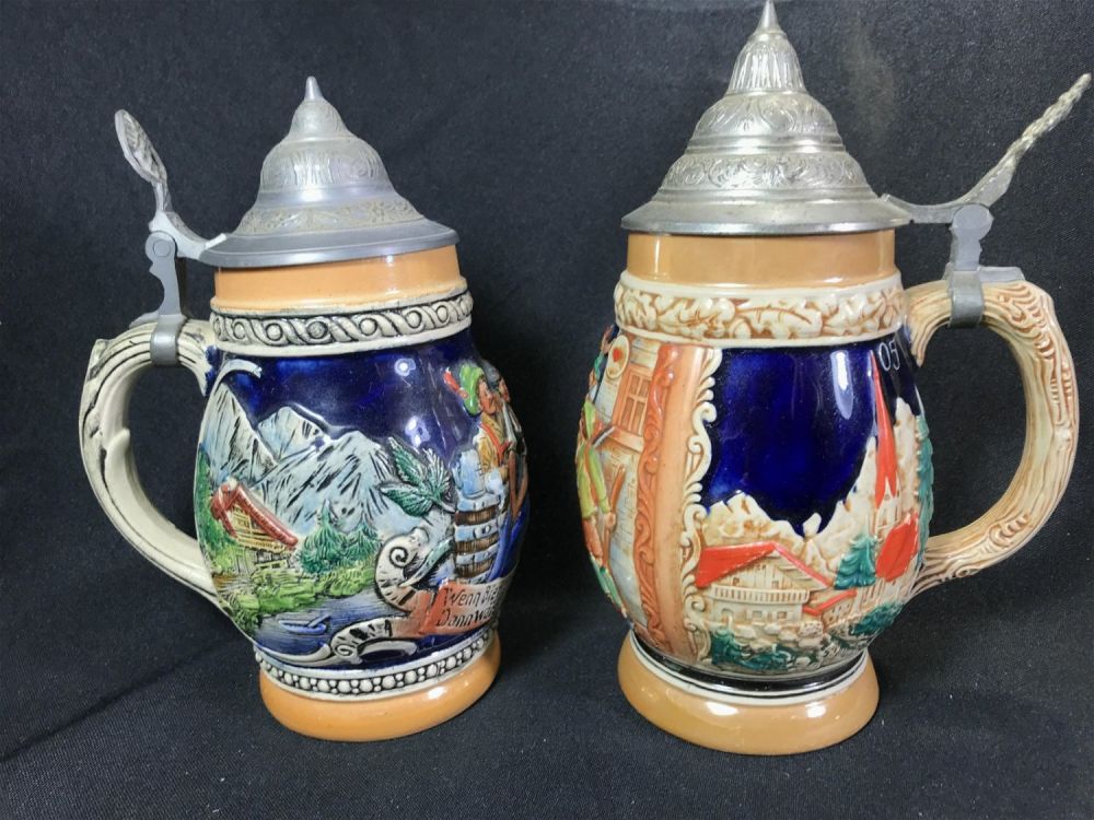 Lot 160: Vintage Beer Steins Each measures 8.5 inches tall