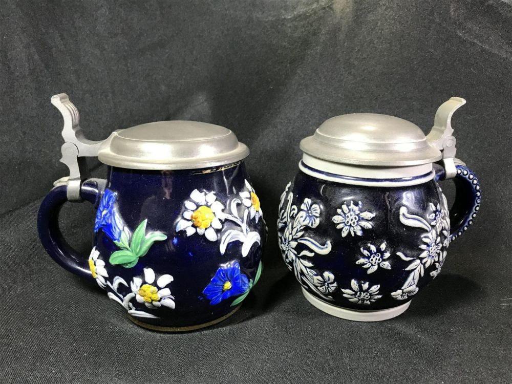 Lot 166: Vintage Beer Steins Each measures 5 inches tall by 6 inches diameter