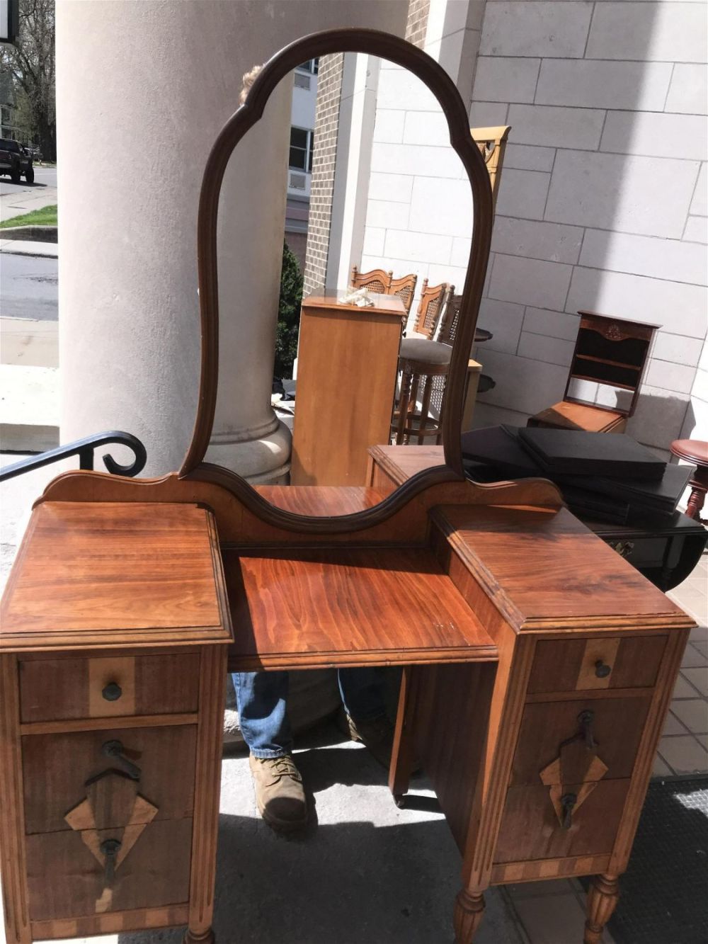 Lot 190: Deco Vanity Measures 68 inches tall with mirror by 46 inches wide