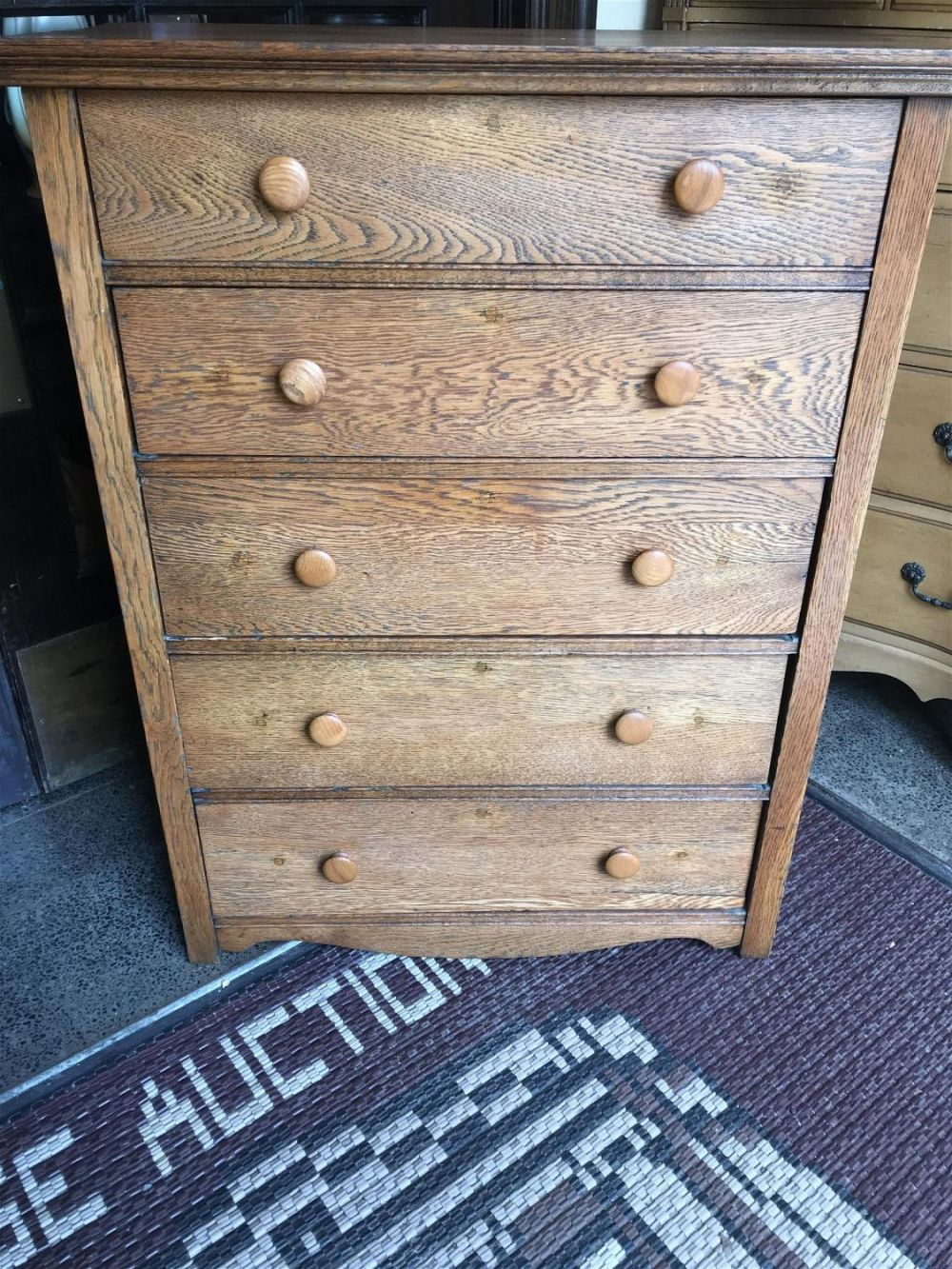 Lot 194: 5 Drawer Dresser Measures 41 inches tall by 33 inches wide by 18 inches deep