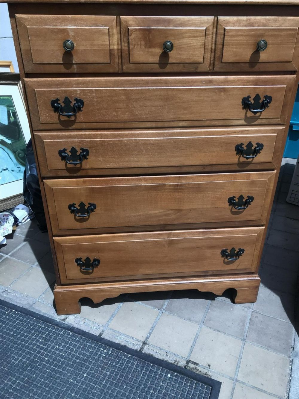 Lot 197: Sterling Jamestown Furniture Hiboy Dresser Measures 43 inches tall by 32 inches wide by 18.5 inches