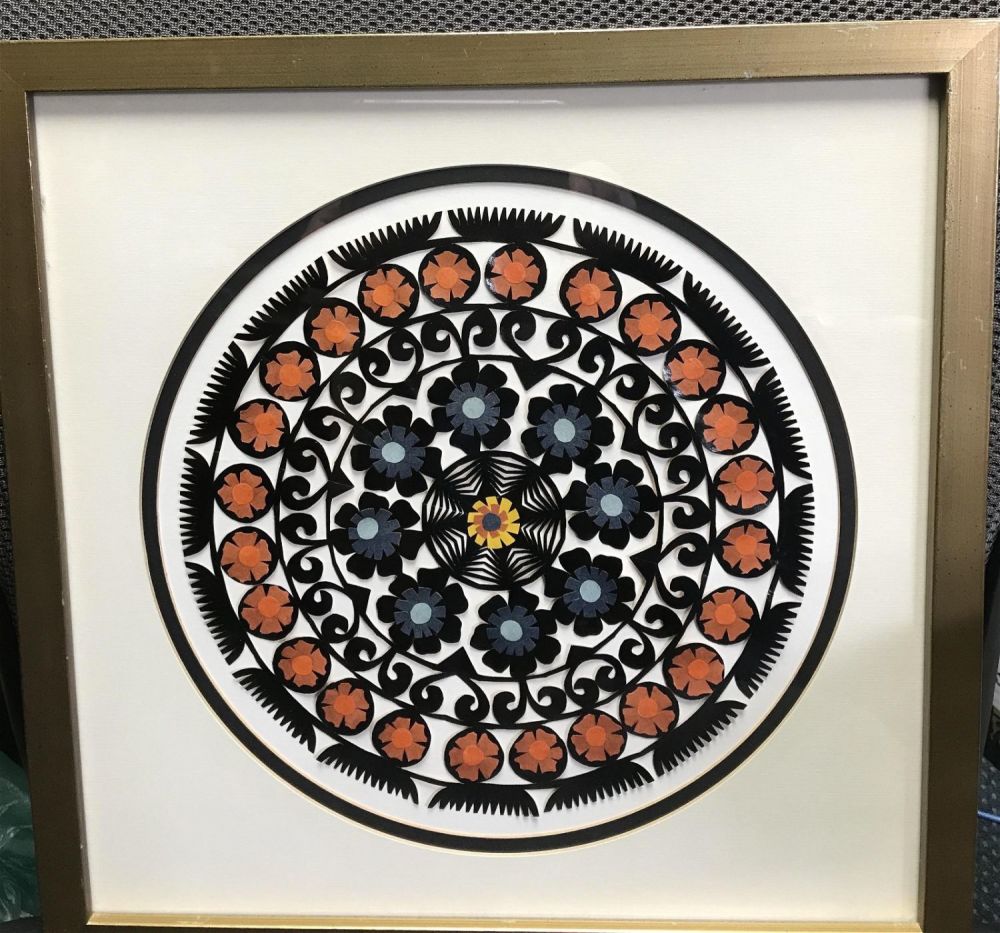 Lot 218: Polish Floral Art Frame measures 15.25 inches square