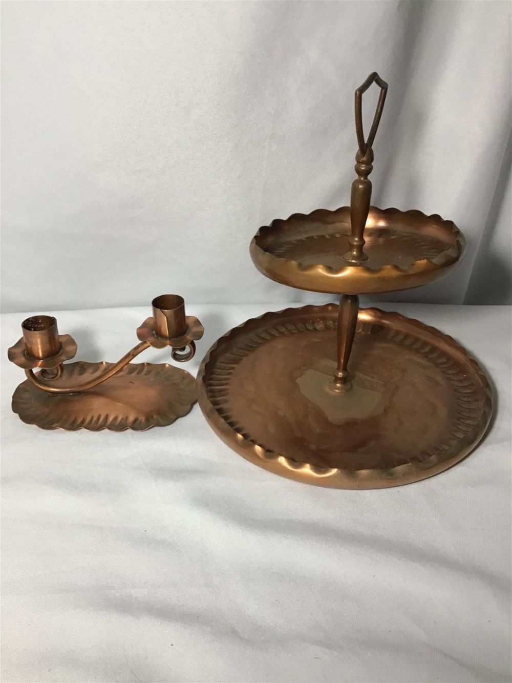 Lot 166: Copper Candle Holder & Dessert Tray Tray is Gregorian and candle holder is
